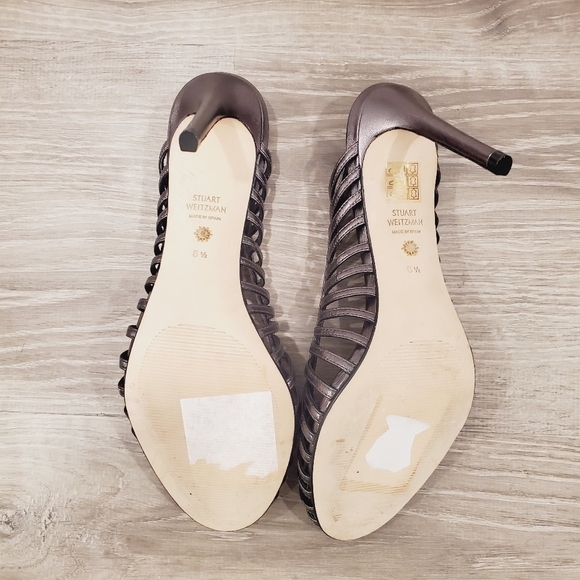 NEW Stuart Weitzman Olive Metallic Gray Heels - Picture 8 of 9